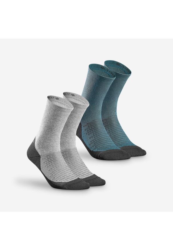 quechua - Skarpety turystyczne Quechua Hike 100 długie x 2. Kolor: wielokolorowy, niebieski, szary. Materiał: poliamid, bawełna, elastan, len. Sport: turystyka piesza