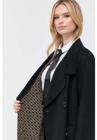 BOSS płaszcz wełniany kolor czarny przejściowy dwurzędowy. Okazja: na co dzień. Kolor: czarny. Materiał: wełna. Styl: casual, klasyczny #7