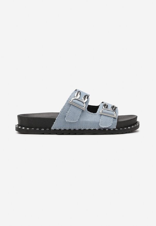 Born2be - Jasnoniebieskie Klapki z Jeansowymi Paskami i Sprzączkami Eviaria. Okazja: na co dzień. Kolor: niebieski. Materiał: jeans. Sezon: lato. Styl: klasyczny, elegancki, casual