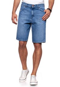 Wrangler - KRÓTKIE SPODENKI WRANGLER DENIM SHORT B&Y FLAG BLUE W14CGX122. Materiał: denim. Długość: krótkie