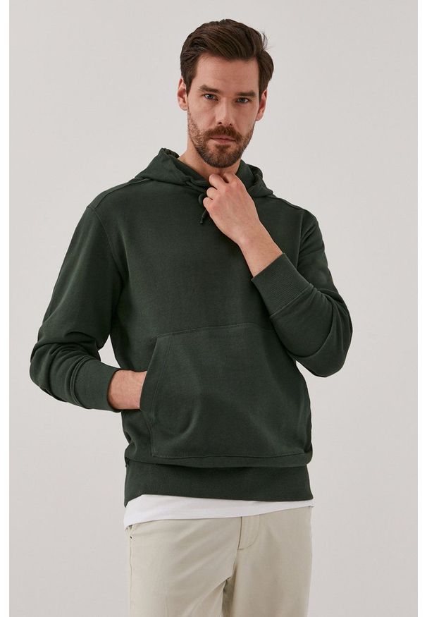 Selected - Bluza bawełniana. Okazja: na co dzień. Typ kołnierza: kaptur. Kolor: zielony. Materiał: bawełna. Styl: casual