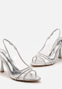 Renee - Srebrne Sandały z Odkrytą Piętą na Szpilce Ozdobione Cyrkoniami Dalectra. Nosek buta: otwarty. Kolor: srebrny. Materiał: jedwab. Wzór: aplikacja. Obcas: na szpilce. Styl: elegancki. Wysokość obcasa: wysoki #6