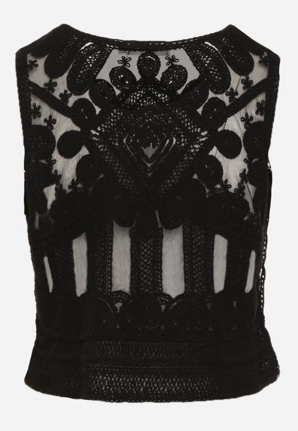 Born2be - Czarny Haftowany Top z Bawełną Elnesta. Okazja: na imprezę. Kolor: czarny. Materiał: bawełna. Wzór: haft. Styl: elegancki