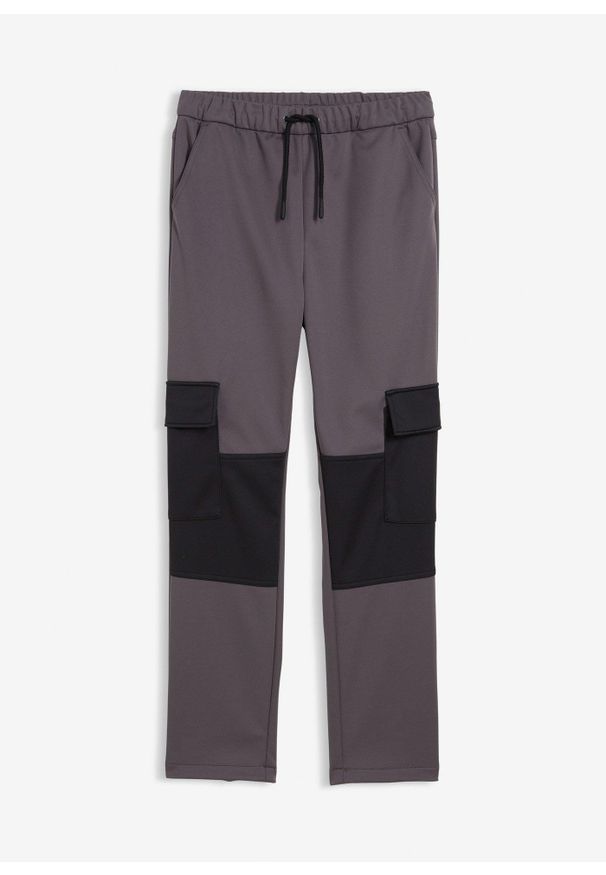 bonprix - Spodnie bojówki z softshellu, z regulacją w pasie. Kolor: szary