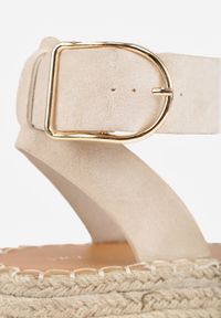 Renee - Beżowe Sandały VICES na Platformie Ozdobione Plecionką z Juty Pellitoris. Kolor: beżowy. Wzór: aplikacja. Sezon: lato. Obcas: na platformie. Styl: elegancki #8