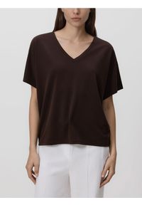 Reserved - T-shirt z modalem - ciemnobrązowy. Kolor: brązowy. Materiał: dzianina #1