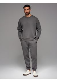 Ombre Clothing - Klasyczne spodnie dresowe ze ściągaczami unisex– szare V18. Kolor: szary. Materiał: dresówka. Wzór: aplikacja. Styl: klasyczny #7