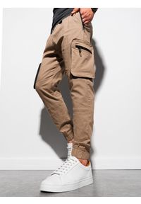Ombre Clothing - Spodnie męskie joggery P960 - brązowe - XXL. Kolor: brązowy. Materiał: materiał, bawełna