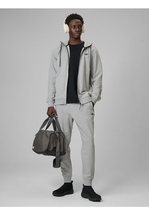 4f - 4F Bluza dresowa regular z kapturem męska - szara L. Okazja: na co dzień. Typ kołnierza: kaptur. Kolor: szary. Materiał: dresówka. Długość rękawa: raglanowy rękaw. Wzór: gładki. Styl: casual