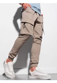 Ombre Clothing - Spodnie męskie joggery - beżowe V19 P1026 - XXL. Kolor: beżowy. Materiał: bawełna, elastan #4