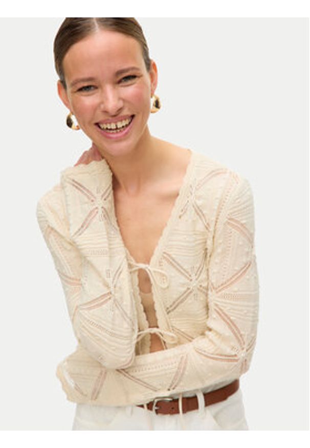 Vero Moda Kardigan Lola 10337188 Beżowy Regular Fit. Kolor: beżowy. Materiał: bawełna