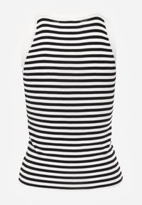 Born2be - Biało-Czarny Top w Paski z Broszką Duzette. Kolor: biały. Materiał: wiskoza, tkanina. Długość rękawa: bez rękawów. Wzór: paski. Styl: elegancki #2