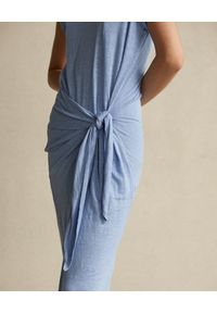 Ralph Lauren - RALPH LAUREN - Lniana sukienka w kolorze niebieskim midi Straight fit. Typ kołnierza: polo. Kolor: niebieski. Materiał: len. Wzór: aplikacja. Długość: midi #3