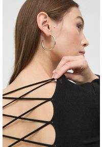 Elisabetta Franchi sweter damski kolor czarny lekki. Kolor: czarny. Materiał: dzianina. Długość rękawa: długi rękaw. Długość: długie. Wzór: gładki #3