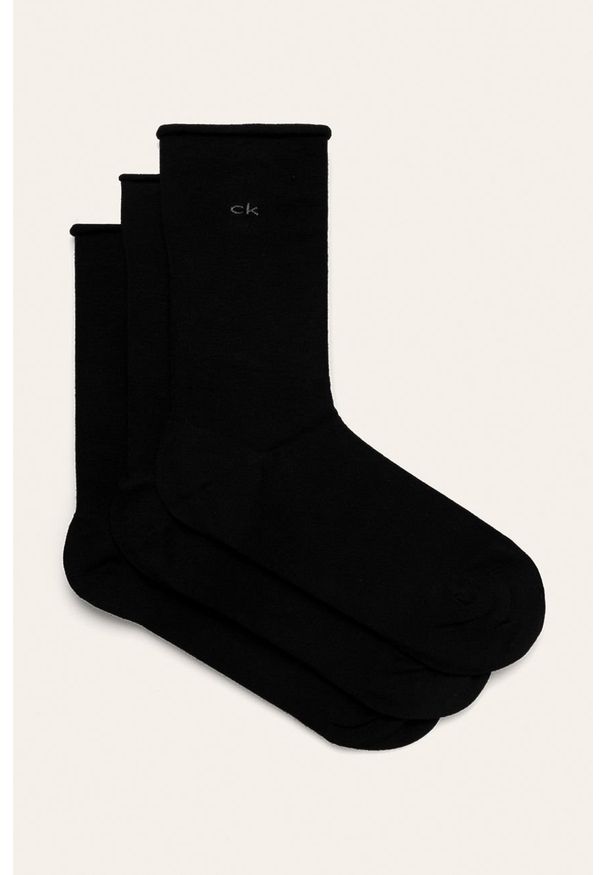 Calvin Klein - Skarpetki (3-pack). Kolor: czarny. Materiał: materiał, wiskoza, poliamid, elastan. Wzór: gładki