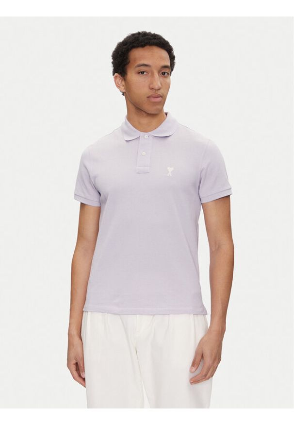 AMI PARIS - AMI Paris Polo HPL060.760 Fioletowy Regular Fit. Typ kołnierza: polo. Kolor: fioletowy. Materiał: bawełna