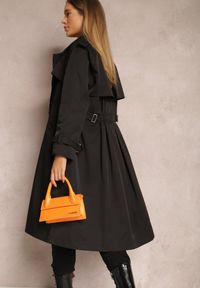 Renee - Czarny Płaszcz Trencz Dwurzędowy Długi Usdusa. Kolor: czarny. Długość: długie. Wzór: gładki. Sezon: wiosna, jesień #2