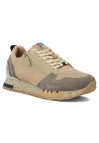 Skórzane półbuty sneakersy męskie beżowe Filippo MSP7836. Okazja: na co dzień. Kolor: beżowy. Materiał: tkanina. Styl: casual, sportowy #1