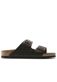 Klapki Birkenstock Arizona 52531 - brązowe. Okazja: na co dzień. Zapięcie: pasek. Kolor: brązowy. Materiał: zamsz, skóra. Szerokość cholewki: normalna. Wzór: paski. Sezon: lato