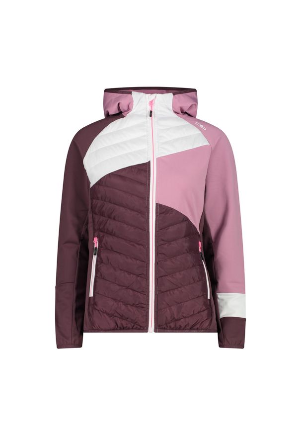 Kurtka hybrydowa damska CMP. Typ kołnierza: kaptur. Kolor: wielokolorowy, biały, różowy. Materiał: softshell. Sport: turystyka piesza