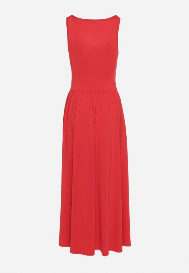 Born2be - Czerwona Sukienka z Wiskozą o Rozkloszowanym Kroju z Kwadratowym Dekoltem Tilvia. Okazja: na co dzień. Typ kołnierza: dekolt kwadratowy. Kolor: czerwony. Materiał: wiskoza. Długość rękawa: na ramiączkach. Sezon: lato. Styl: casual