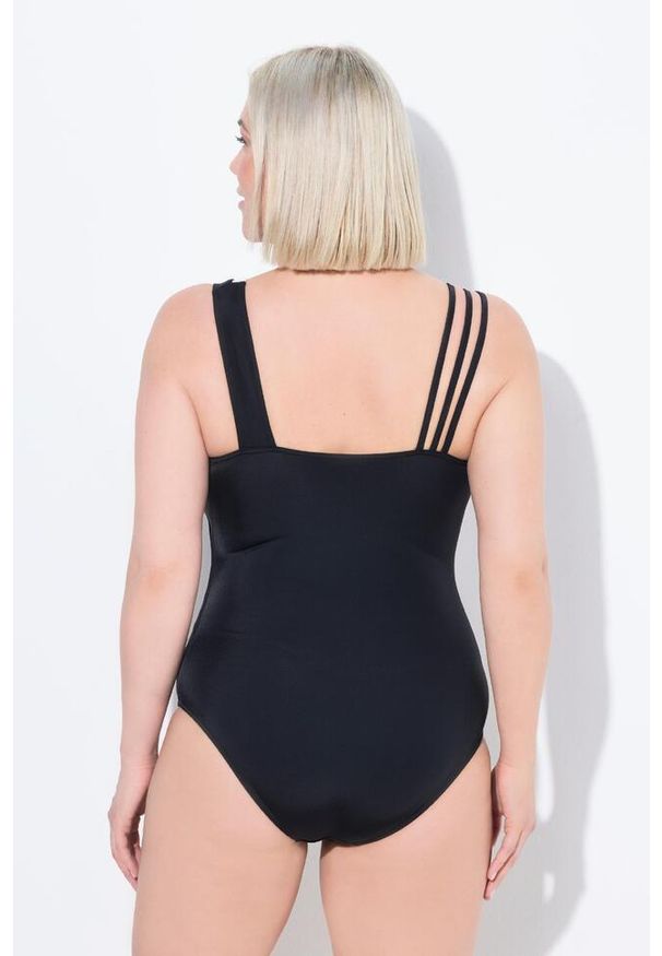 ULLA POPKEN - Damski Kostium kąpielowy bloki kolorów 3 ramiączka miękkie miseczki. Kolekcja: plus size. Kolor: czarny. Materiał: poliester, elastan, poliamid, materiał
