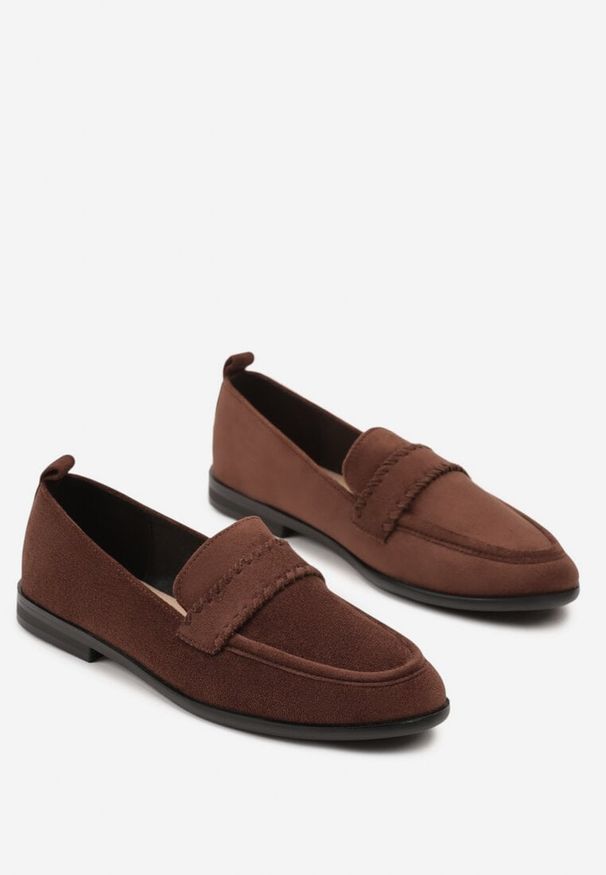 Born2be - Brązowe Mokasyny Vices ze Skórzaną Wkładką i Ozdobnymi Przeszyciami Adestiia. Kolor: brązowy. Materiał: skóra. Styl: klasyczny, elegancki
