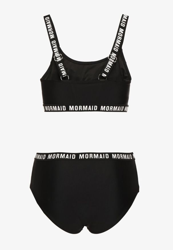 Born2be - Czarne Bikini Sportowa Góra i Majtki Typu Figi z Napisami Nevianea. Kolor: czarny. Wzór: napisy