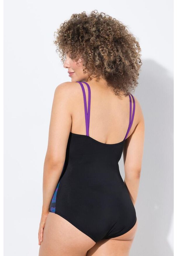 ULLA POPKEN - Damski Strój kąpielowy tygrys miękkie miseczeki z recyklingu. Kolekcja: plus size. Kolor: czarny. Materiał: elastan, poliamid, materiał