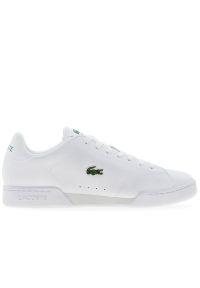 Buty męskie Lacoste Carnaby Cup 125 2 SMA 749SMA0035-21G - białe. Okazja: na co dzień. Zapięcie: sznurówki. Kolor: biały. Materiał: skóra, guma. Szerokość cholewki: normalna. Wzór: aplikacja