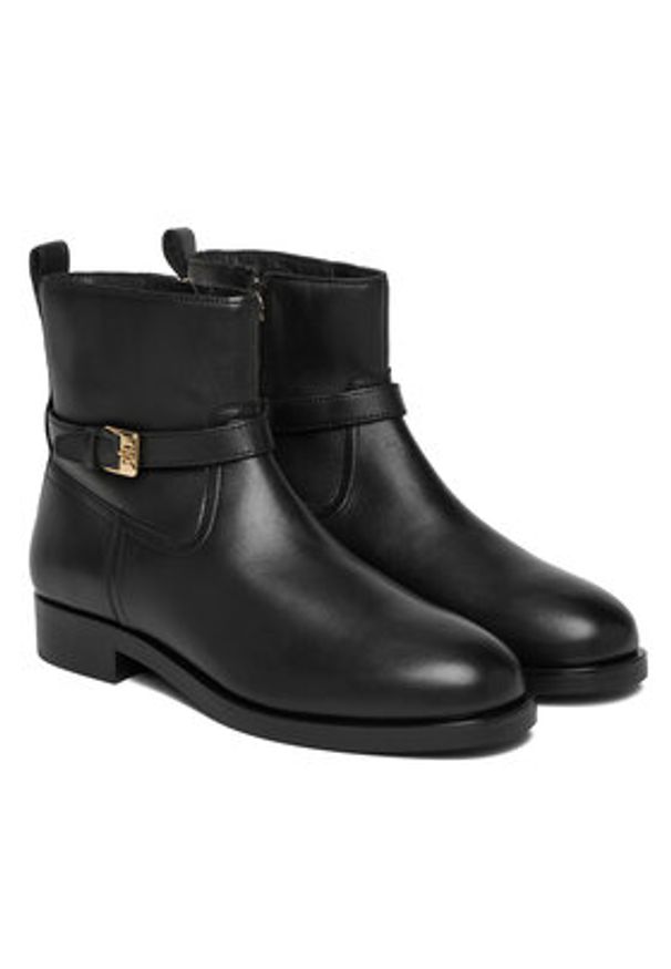 TOMMY HILFIGER - Tommy Hilfiger Botki Th Buckle Riding Leather Bootie FW0FW08781 Czarny. Kolor: czarny. Materiał: skóra