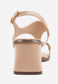 Renee - Beżowe Sandały w Stylu Japonek na Niskim Słupku z Aplikacją Fyreltarish. Kolor: beżowy. Wzór: aplikacja. Obcas: na słupku #8