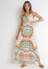 Born2be - Zielona Wiskozowa Sukienka Tie Dye Maxi z Marszczoną Gumką w Pasie Lucira. Typ kołnierza: dekolt kopertowy. Kolor: zielony. Materiał: wiskoza. Długość rękawa: bez rękawów. Typ sukienki: kopertowe. Długość: maxi #4