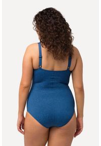 ULLA POPKEN - Damski Strój kąpielowy w kopertowym stylu brokat miękkie miseczki. Kolekcja: plus size. Kolor: niebieski. Materiał: włókno, elastan, poliamid, materiał