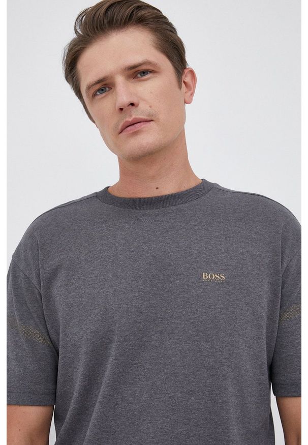 BOSS - Boss - T-shirt bawełniany. Okazja: na co dzień. Kolor: szary. Materiał: bawełna. Wzór: gładki. Styl: casual
