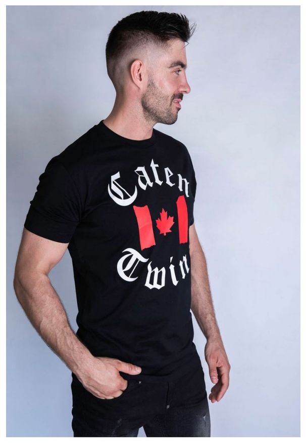 DSQUARED2 T-shirt męski, czarny z nadrukiem ,,caten twins, Rozmiar M. Kolor: czarny. Materiał: prążkowany, bawełna. Wzór: nadruk