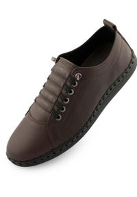ENELL - Eleganckie Skórzane Sneakersy dla Kobiet Nell M6019 - Komfort i Trwałość. Kolor: brązowy. Materiał: syntetyk, skóra