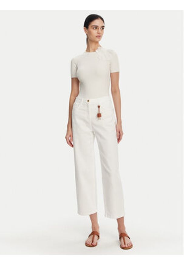 Elisabetta Franchi Sweter MK-55B-51E2 Biały Slim Fit. Kolor: biały. Materiał: syntetyk
