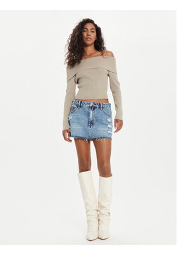 Guess Sweter Nina W4BR73 Z3K92 Beżowy Slim Fit. Kolor: beżowy. Materiał: syntetyk
