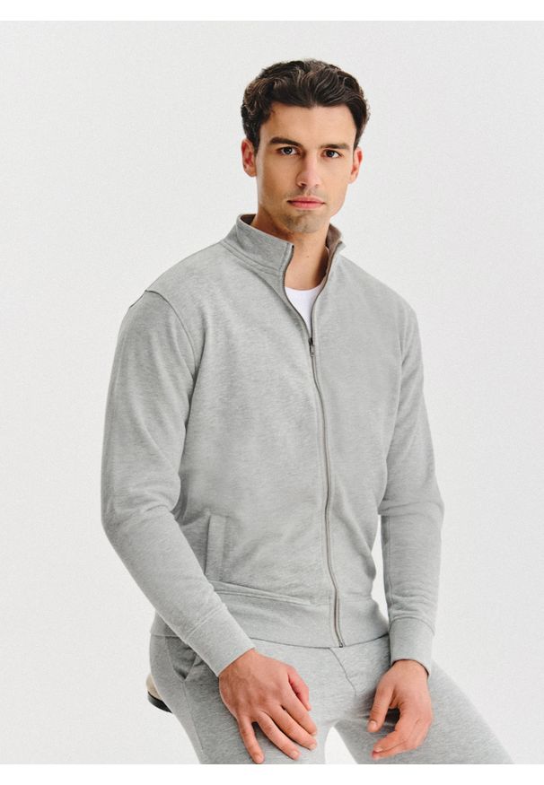 Pako Lorente - PAKO LORENTE - Szara bluza dresowa na suwak. Kolor: niebieski, szary. Materiał: dresówka. Wzór: gładki
