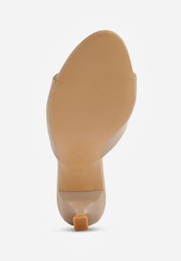 Born2be - Ciemnobeżowe Klapki na Niskiej Szpilce z Odkrytym Noskiem Cametea. Okazja: na co dzień. Nosek buta: otwarty. Kolor: beżowy. Materiał: len. Obcas: na obcasie. Styl: casual, elegancki. Wysokość obcasa: niski #3