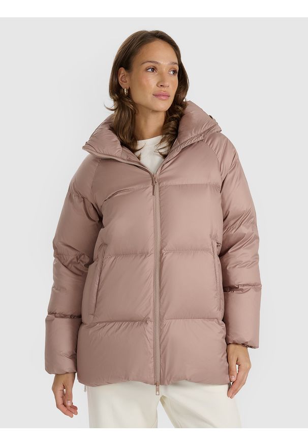 4f - 4F Kurtka puchowa z wypełnieniem naturalnym damska - beżowa XXL. Okazja: na co dzień. Kolor: beżowy. Materiał: puch. Sezon: zima. Styl: casual