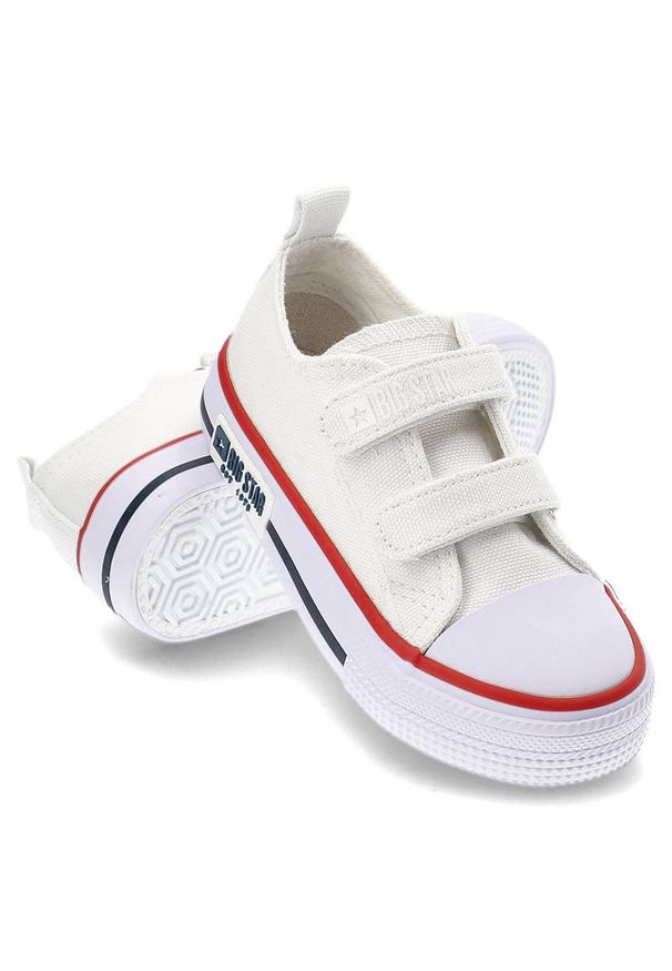 Big-Star - Białe Trampki Big Star Na Rzep Buty Dziecięce. Okazja: na co dzień, na uczelnię, na spacer. Wysokość cholewki: przed kostkę. Zapięcie: rzepy. Kolor: biały. Materiał: syntetyk, materiał, guma. Szerokość cholewki: normalna. Styl: młodzieżowy, casual, klasyczny
