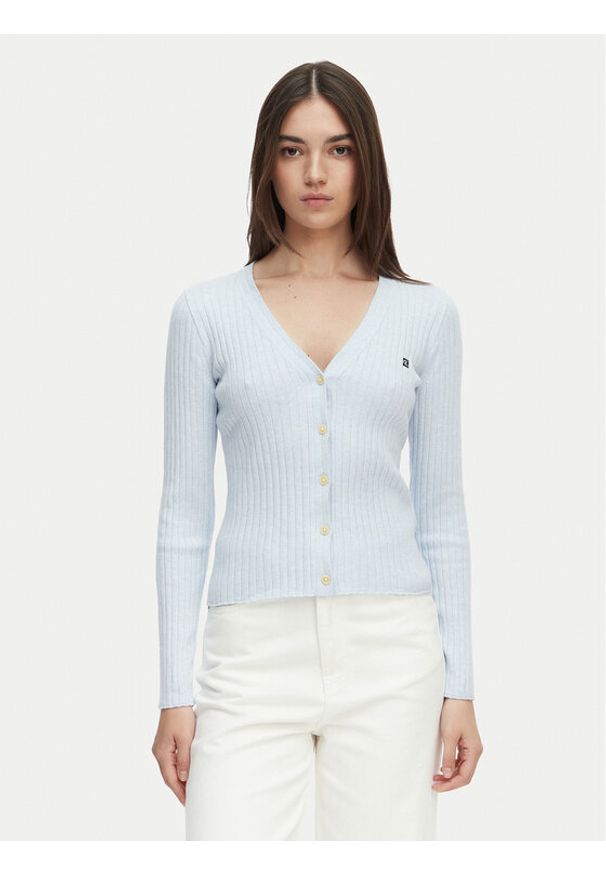 Calvin Klein Jeans Kardigan LV047G339G Niebieski jasny Slim Fit. Kolor: niebieski. Materiał: bawełna