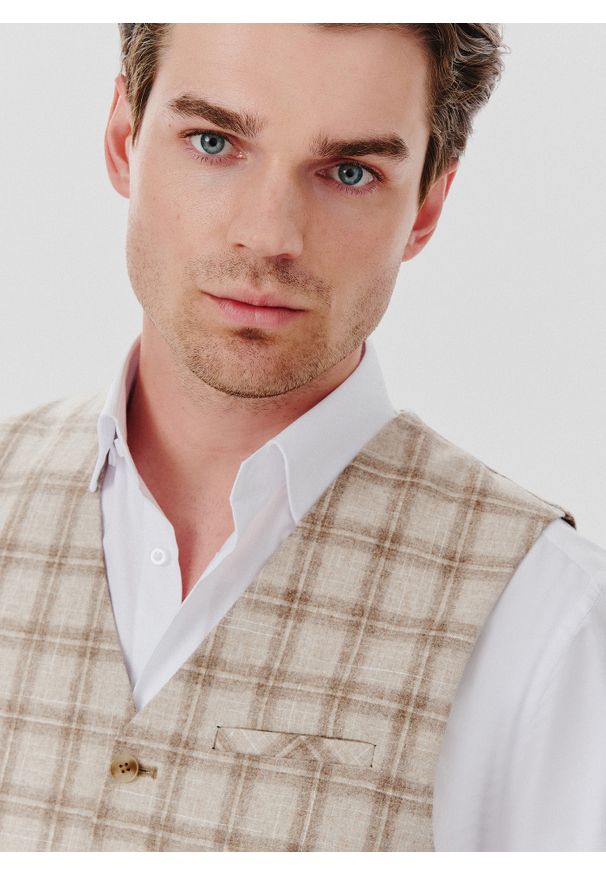 Pako Lorente - PAKO LORENTE – Jednorzędowa kamizelka męska w kratę. Materiał: wełna, poliamid