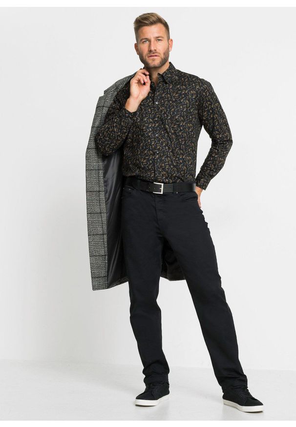 bonprix - Koszula z długim rękawem, z czystej bawełny. Kolor: czarny. Materiał: bawełna. Długość rękawa: długi rękaw. Długość: długie. Wzór: nadruk. Styl: elegancki
