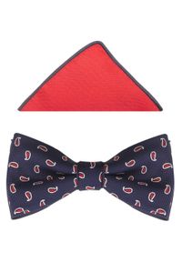 Modini - Granatowa mucha w czerwony wzór paisley A143. Kolor: wielokolorowy, czerwony, niebieski. Materiał: poliester, tkanina. Wzór: paisley. Styl: elegancki #1