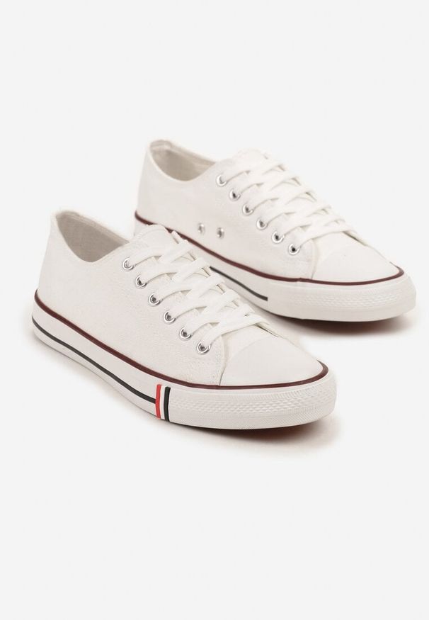 Born2be - Biało-Czerwone Trampki pod Kostkę Lilitia. Okazja: na co dzień. Kolor: biały. Materiał: jeans. Styl: casual