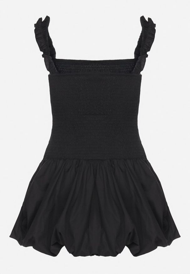 Born2be - Czarna Bawełniana Sukienka Bombka na Ramiączkach z Elastyczną Górą Linarisena. Okazja: na co dzień, na imprezę. Typ kołnierza: kokarda. Kolor: czarny. Materiał: bawełna. Długość rękawa: na ramiączkach. Typ sukienki: bombki. Styl: casual, elegancki