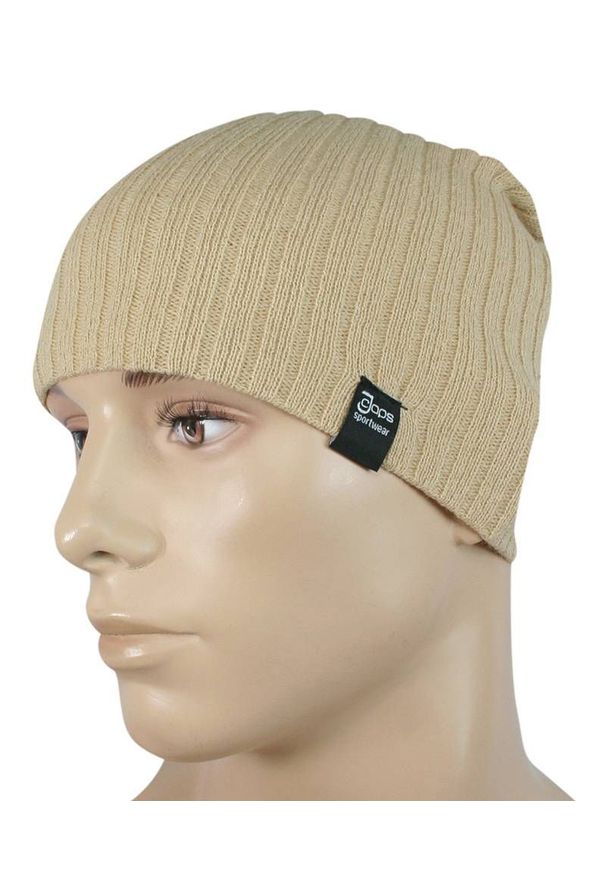 Jarek - Czapka Beżowa Jesienno-Zimowa, Beanie, Krasnal, Rozciągliwa, w Prążki. Kolor: beżowy, brązowy, wielokolorowy. Materiał: akryl. Wzór: prążki. Sezon: jesień, zima. Styl: sportowy